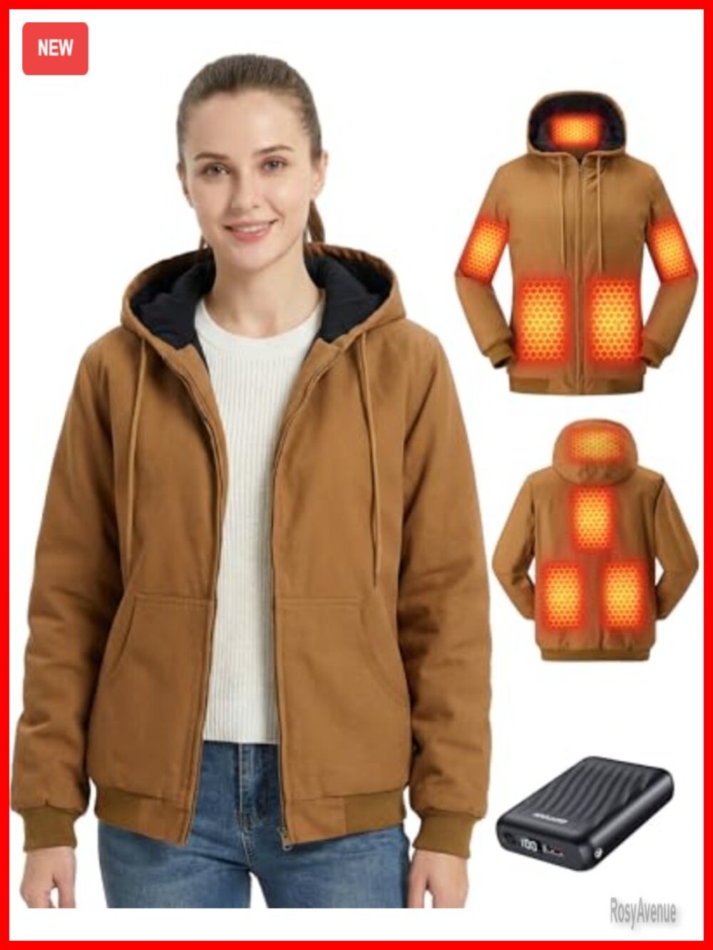 Graphene Heated Jacket Womens Canvas Hooded Winter Work Coat Battery